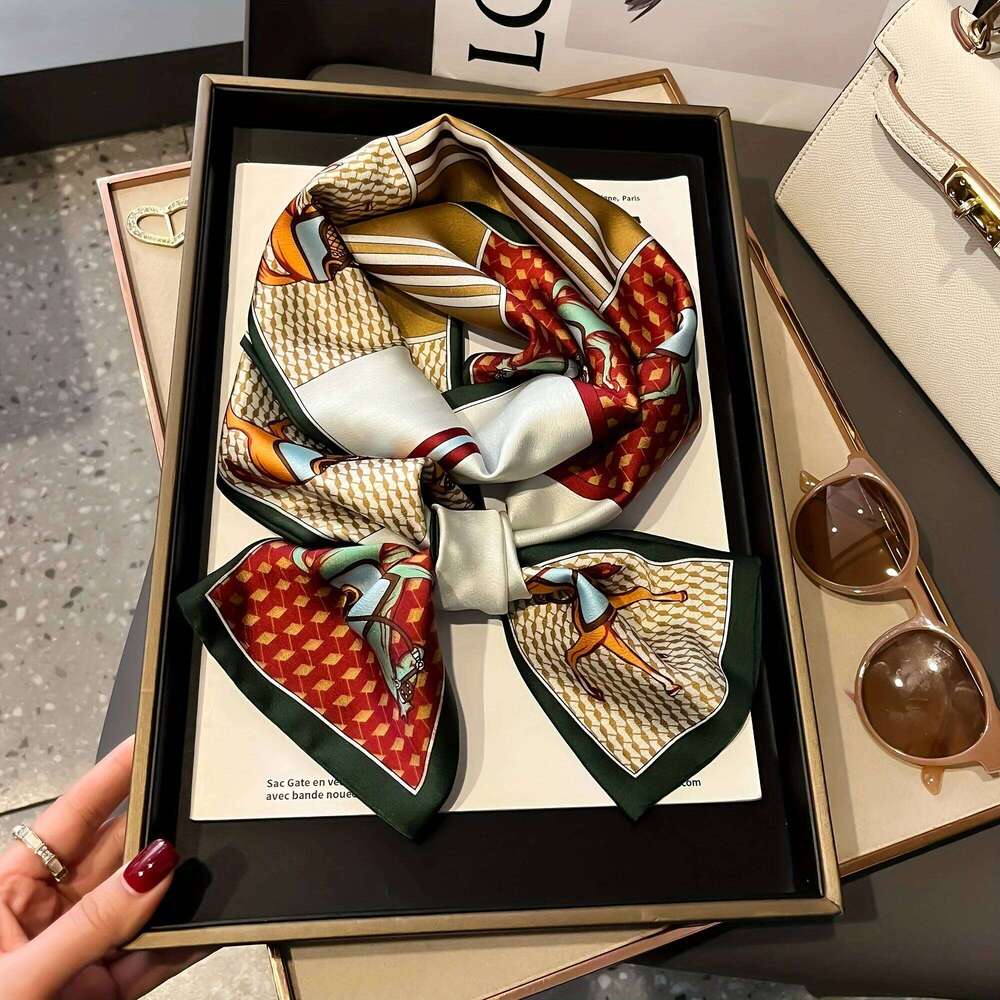 Horse Pattern Imitation Silk Scarf Headband Neckerchief Foulard Female Hair Scarfs Neck Tie Skinny Scarves Soft Satin