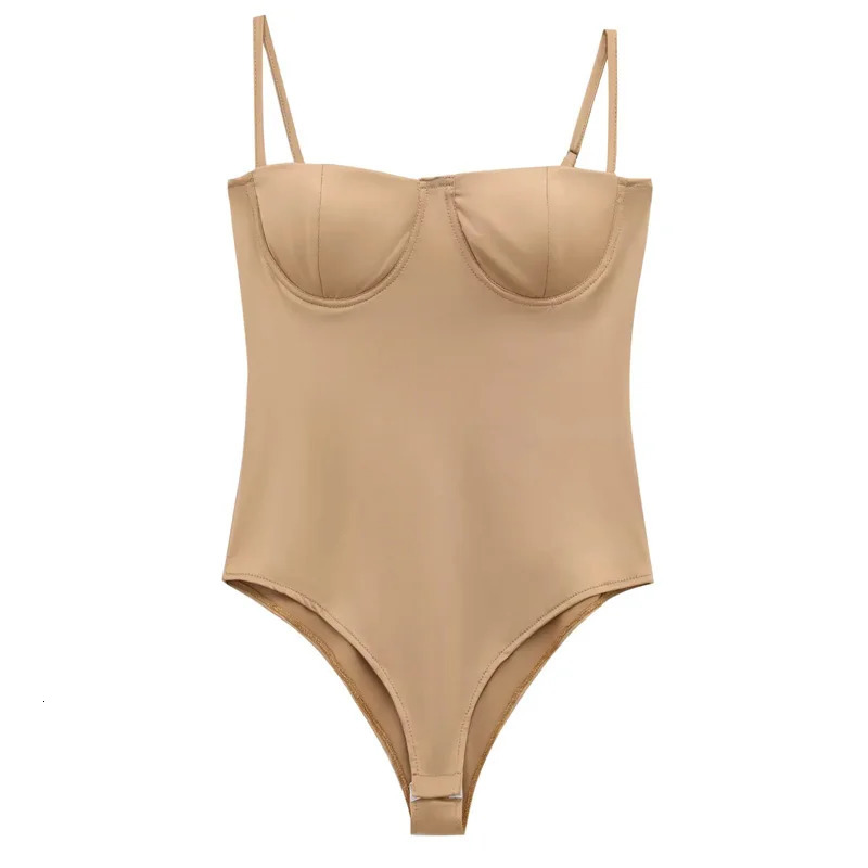 HXAO Corset Bodysuit Women Summer Slip Sexy Slimming Body Sleeveless Tops Backless Satin Brown s Swimwear 251231