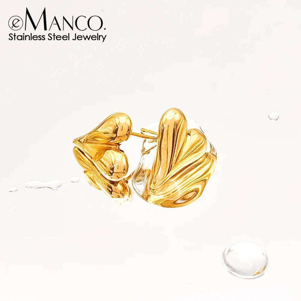eManco Korean Stainless Steel Heart Piercing Earrings Hip Hop Style Minimalist for Women's Jewelry