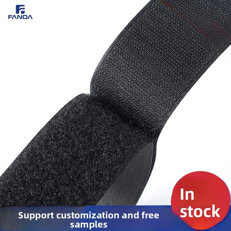 In Stock Nylon Fastener Black Hook Loop Side Adhesive Tape for Clothing and Bags 1.6CM-20cm Wholesale