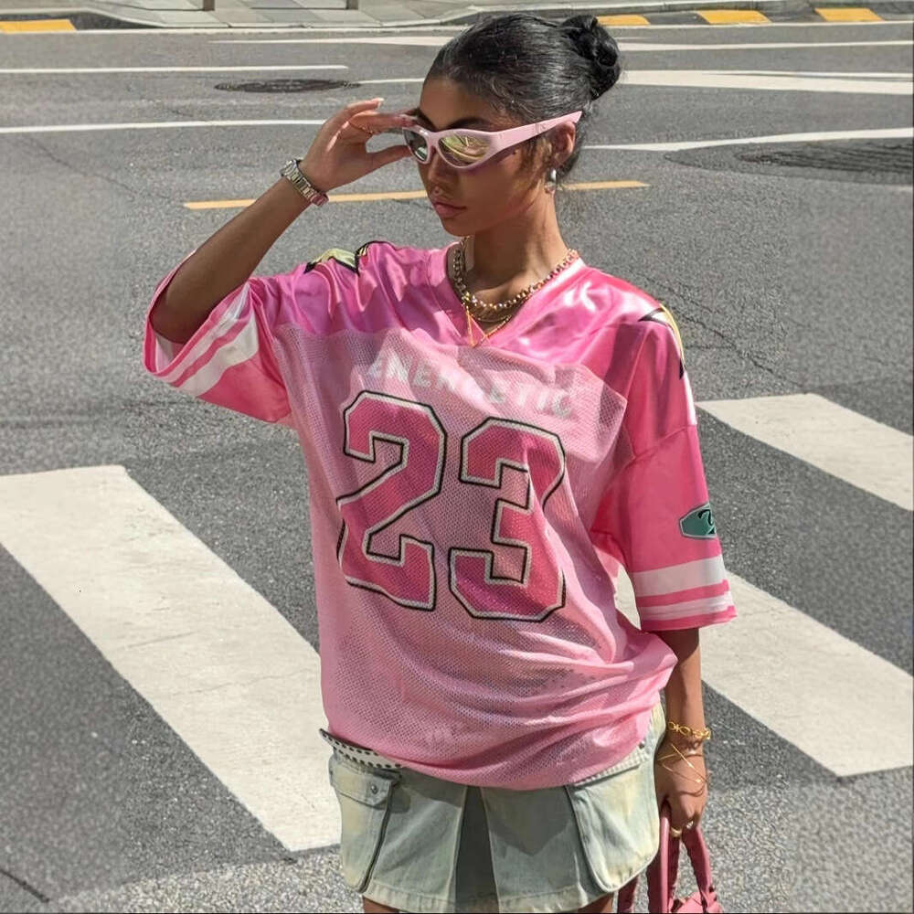 New Cross-Border European and American Fashion Loose Casual Street Print Color-Block Girl's Sports Style Short Sleeve T-Shirt
