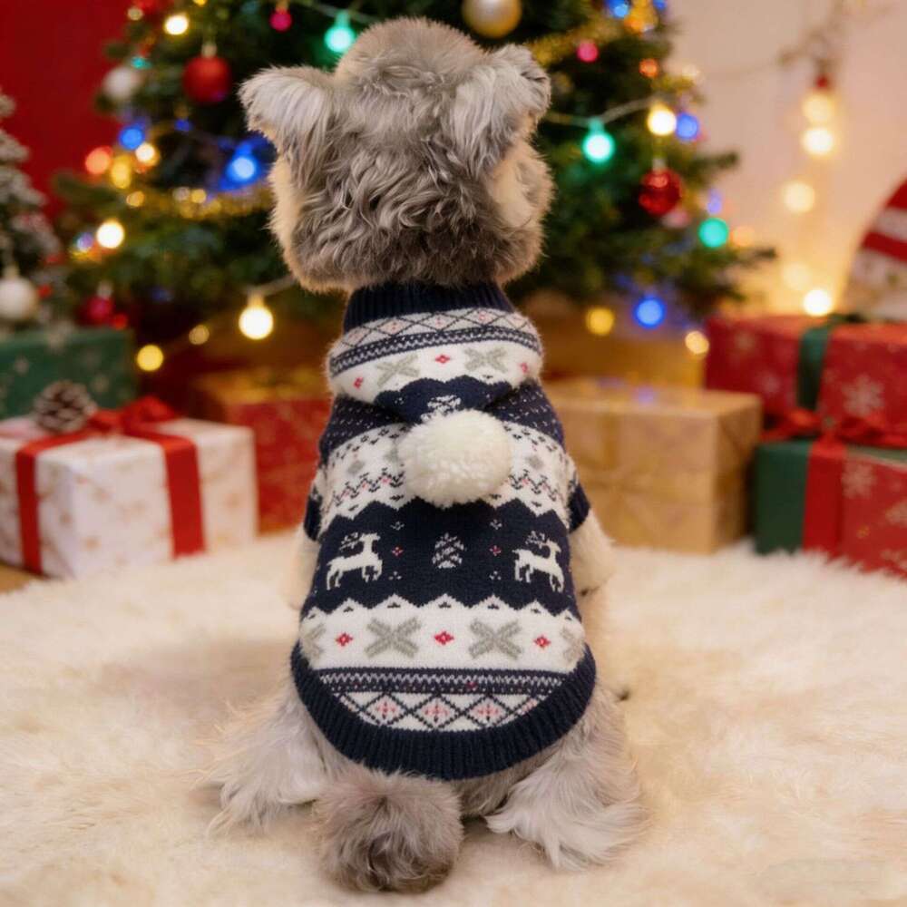 Cat Dog Teddy Knitted Sweater Pullover Christmas Elk Snowflake Pet Clothes
