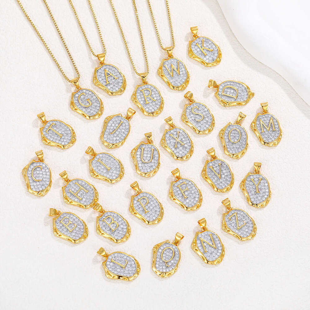 Cross-Border European and American Style Copper Plated Full Diamond 26 English Letters for Women Light Luxury High-End Sweater Chain Necklace Pendant