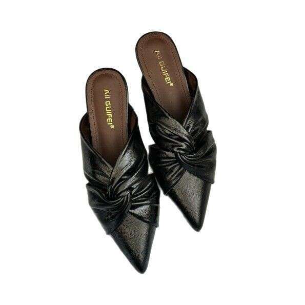 Fashion Versatile Pointed Toe Mules for Women 2026 Spring Summer New French Fairy Style Chunky Heel Heightening Outdoor Sandals