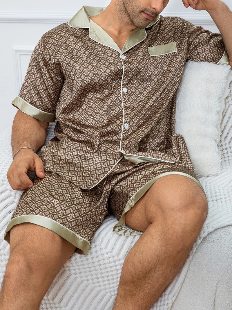 Mens Plaid Print Pajama Set Short Sleeve Lapel Top And Elastic Shorts Comfortable Perfect For Summer Sleepwear Loungewear Pjs 251231