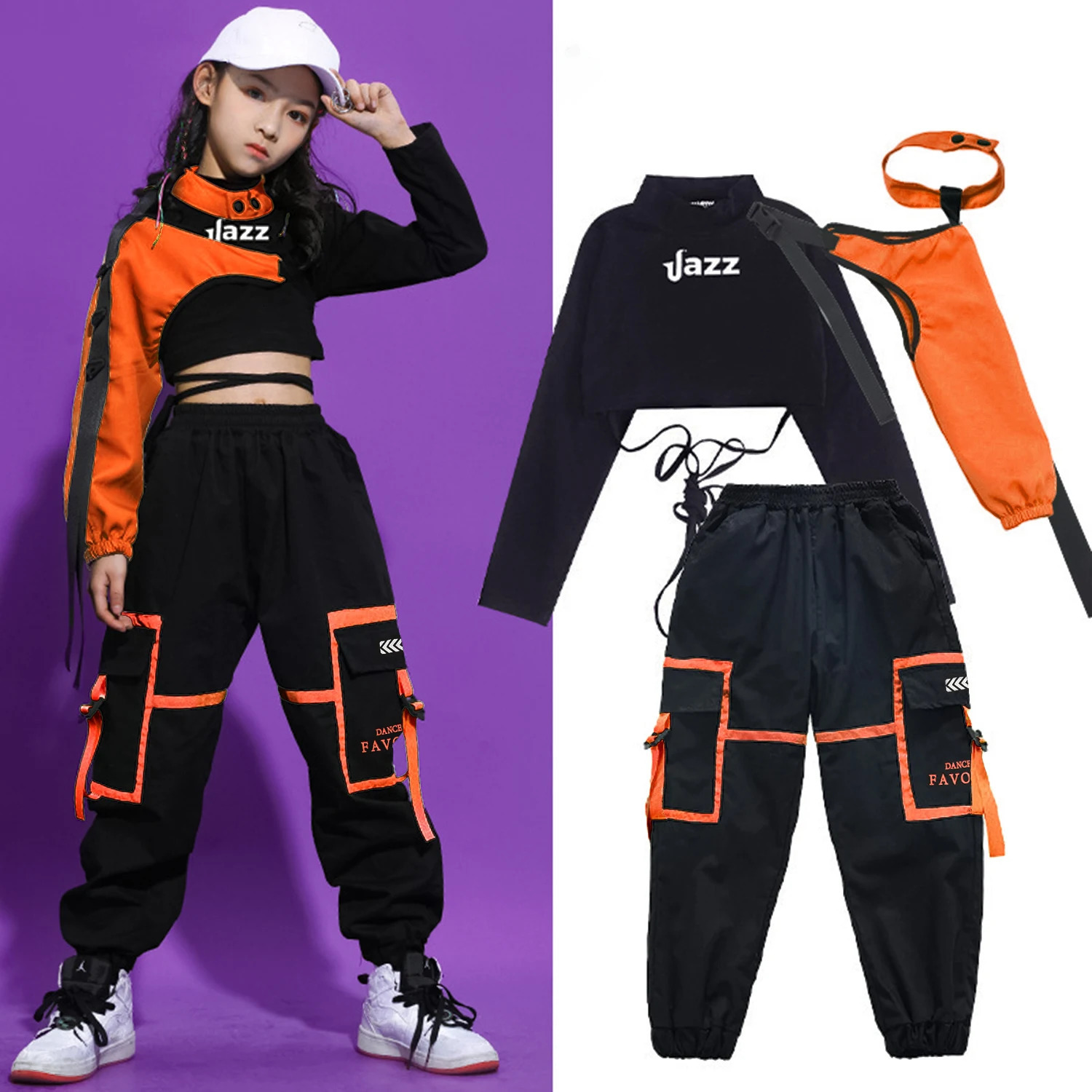 LOLANTA Girls Hip Hop Dance Clothes 3PCS Crop Top Cargo Pants Sets Active Outfits 4-16Years 251231