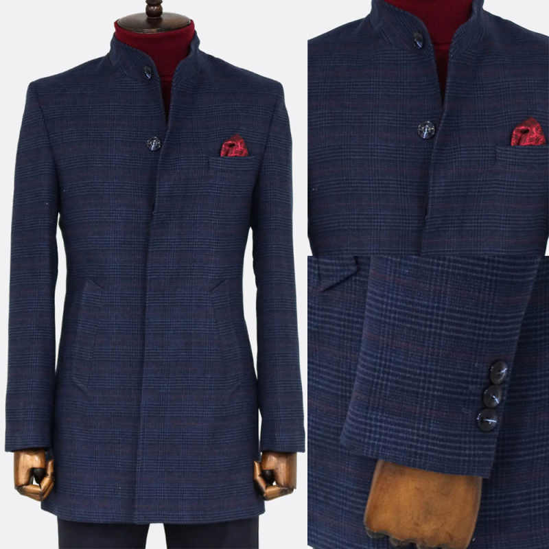 Modern Plaid Men Overcoat 1 Piece Single Breasted High Lapel Coat Outerwear Formal Occasion Street Style Custom Made