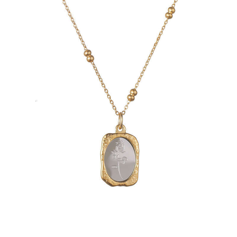 French Light Luxury Embossed Magic Mirror Rose Titanium Steel Necklace for Women Fashion Retro Style Gold and Silver Color-Block Exquisite Collarbone 