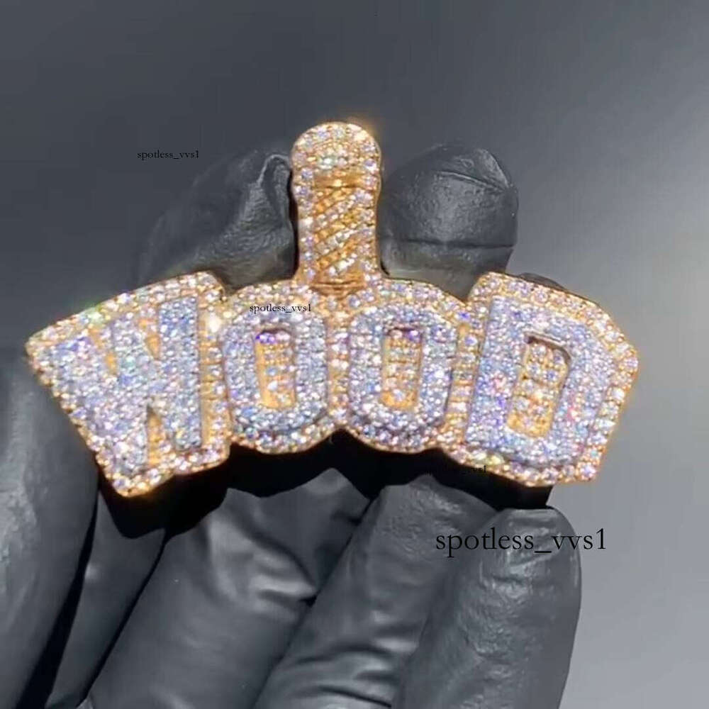 Customized Initial Double R Hip Hop 925 Silver Iced Out Real VVS Silicon Stone Pendant