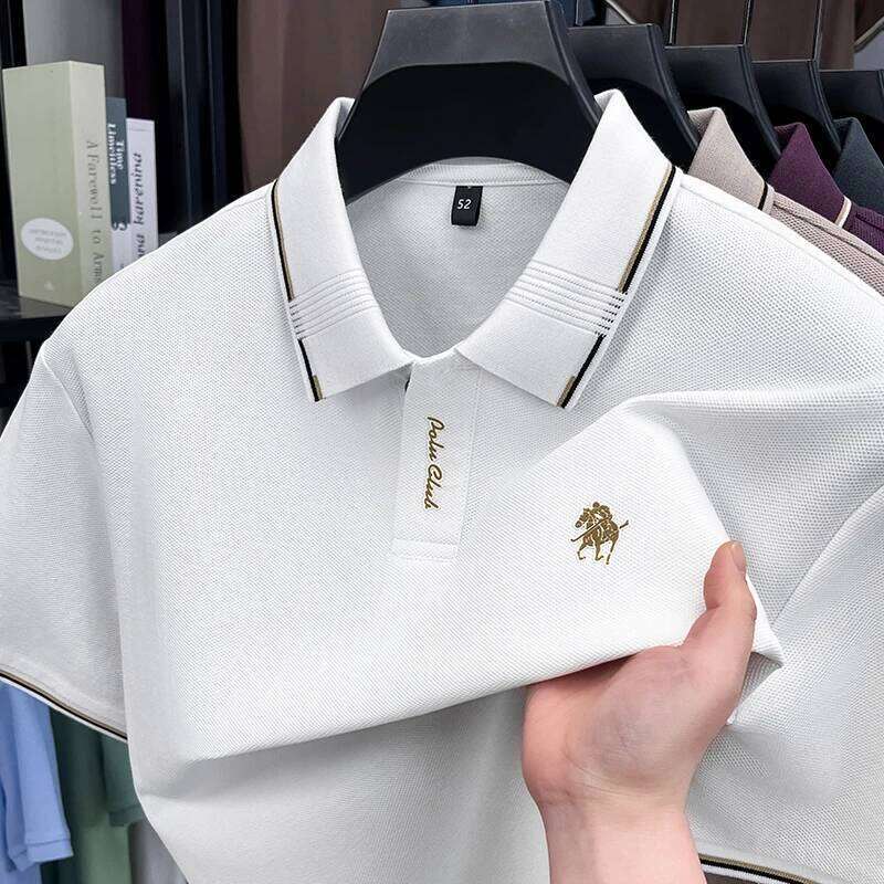Fashion brand pony embroidered short sleeve polo shirt men summer 100% pure cotton comfort high-end business casual T-shirt top