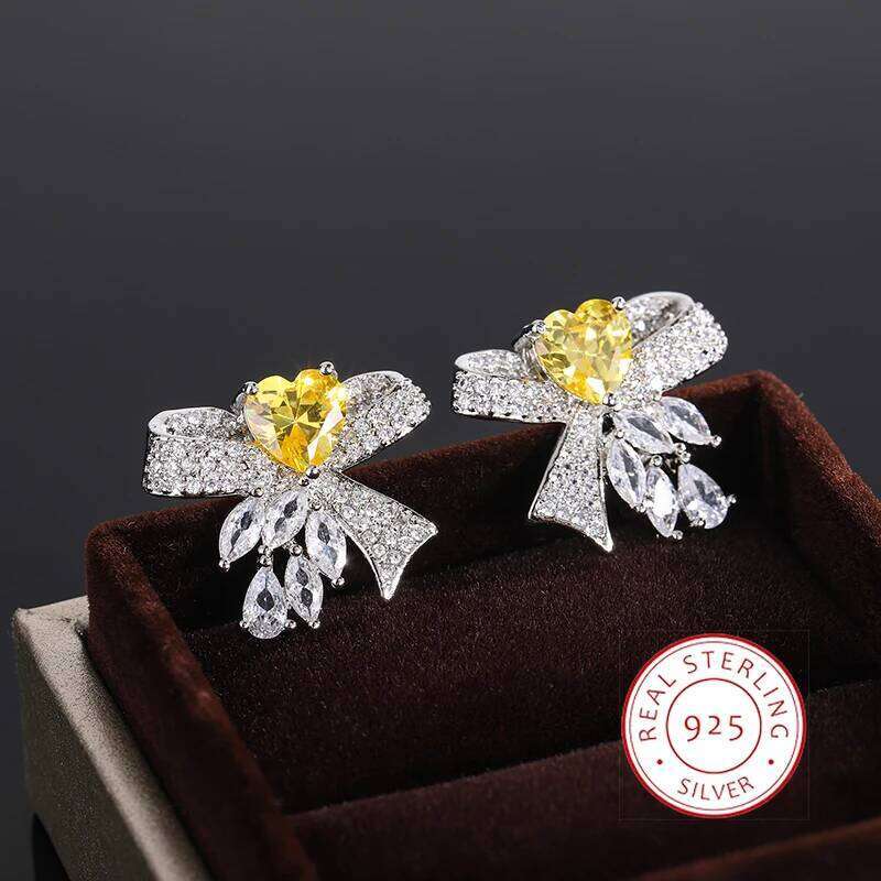 925 Plated for Women Luxurious Shiny AAAA Yellow Zircon Earrings Stylish Silver Jewelry Anniversary Gift