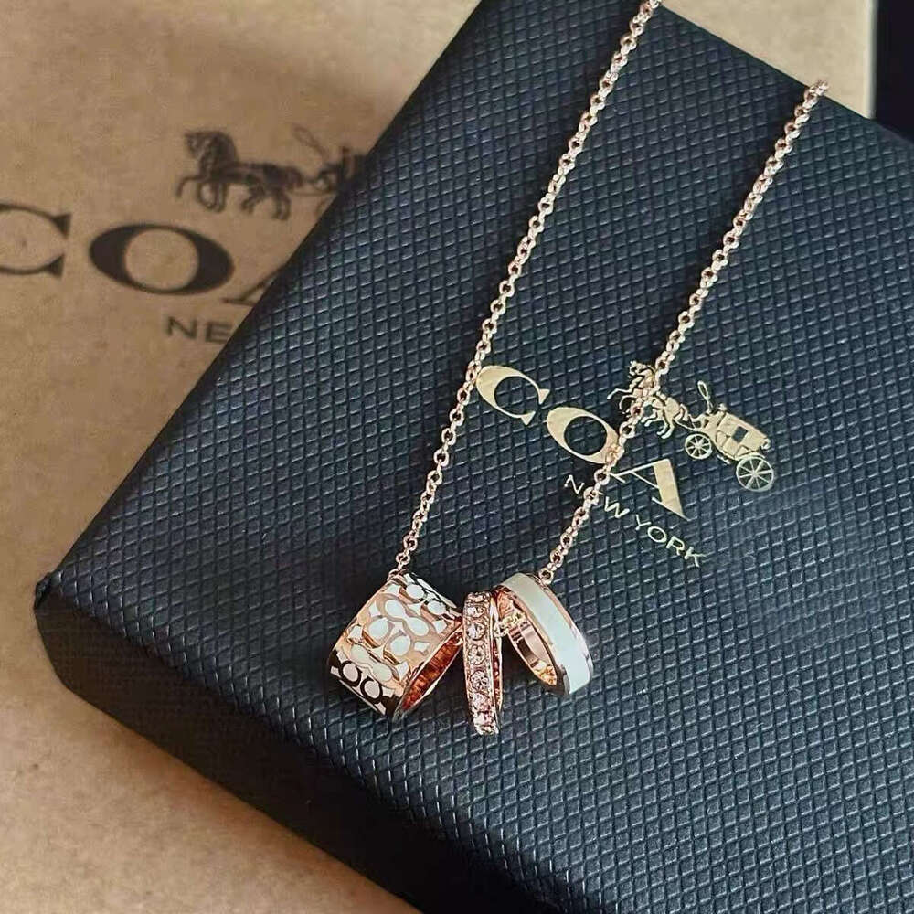 COA High Version Hot-Selling Women's Jewelry Classic Enamel Logo Three-Ring Necklace Valentine's Day Gift Collarbone Chain