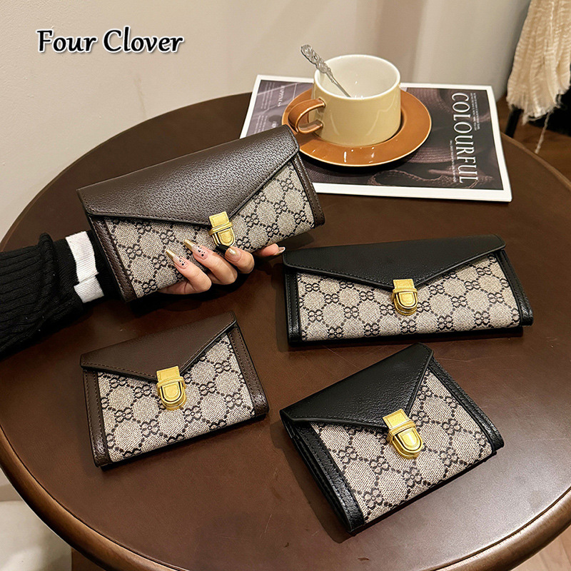 Women's long wallet, retro print classic short wallet, fashionable multi-card slot cardholder, tri-fold long wallet, luxury wallet, men's wa