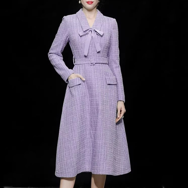 Urban Luxury Fall-winter New Style Women's Dress - Elegant Grey And Blue Tweedsexy Fitted Fashion Ensemble Dress Long Skirt