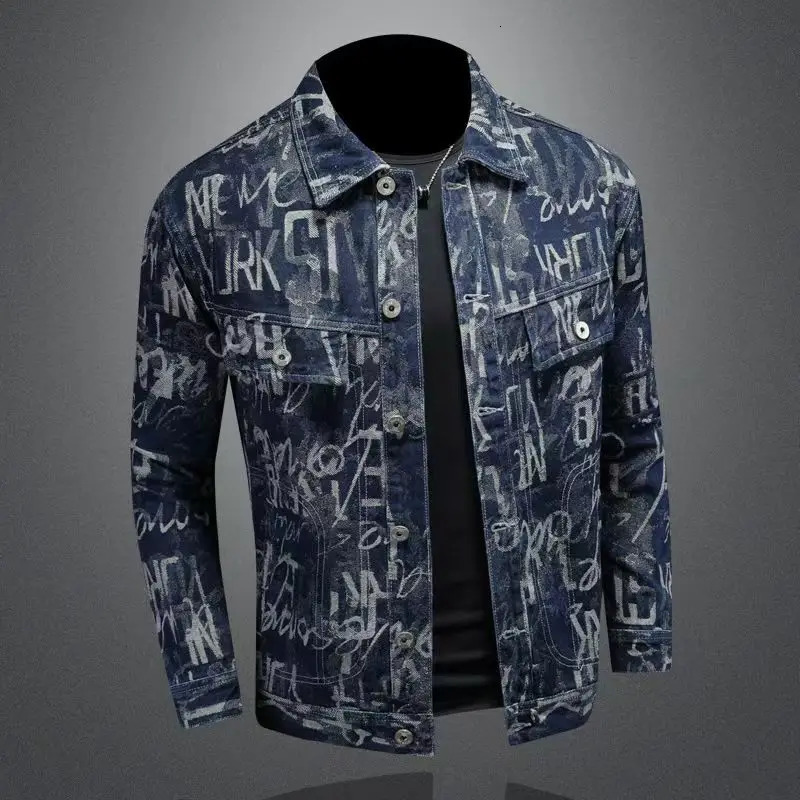 Jacquard Cotton Denim Jackets Spring Auutmn Turn Down Collar Simple Casual Male Cowboy Coats Man OuterWear 251230