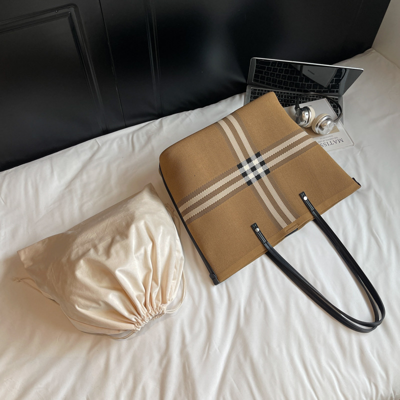 designer bag New Capacity Tote Casual Shoulder Fabric Striped Women's Commuter Large Bag Grocery Basket