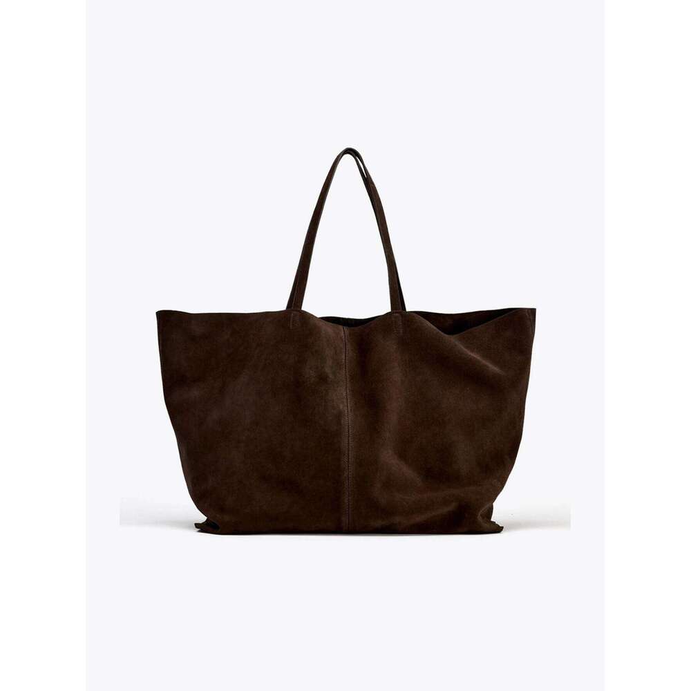 Ladies' Cowhide Handbag, Super Large Capacity Shopping Solid-Color Single-Shoulder Tote Bag, A Gift Fo