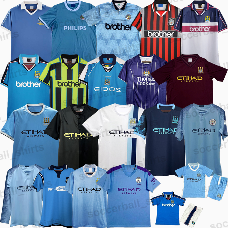 Manchesster City Retro Jerseys Football Soccer Jerseys Classic Football Shirts Tops Kits Vintage Men Kids 2XL AGUERO SILVA KOMPANY TOURE HART ZABALETA FERNANDINHO