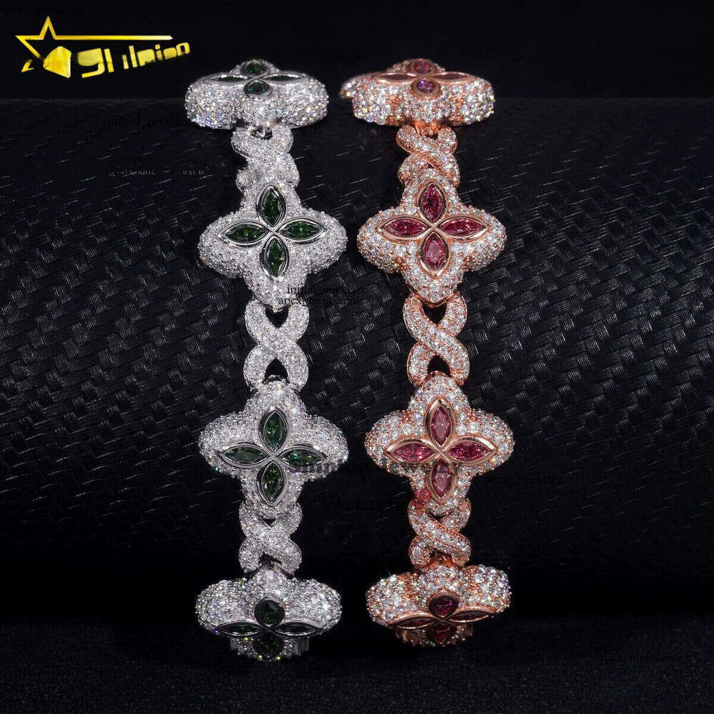 Cheapest Price Custom Iced Out Luxury Rapper Men Jewelry Hip Hop VVS1 Moissanite Diamond Clover Cuban Bracelet