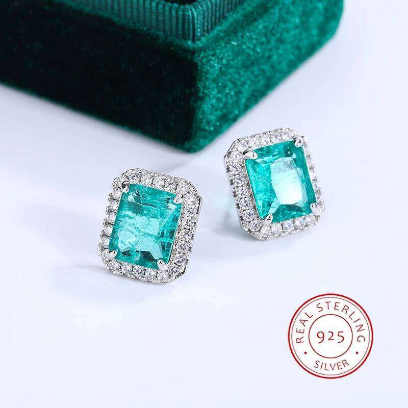 925 Silver Plated for Women's Shiny Green AAAA Zircon Stylish Geometric Jewelry Party Earrings