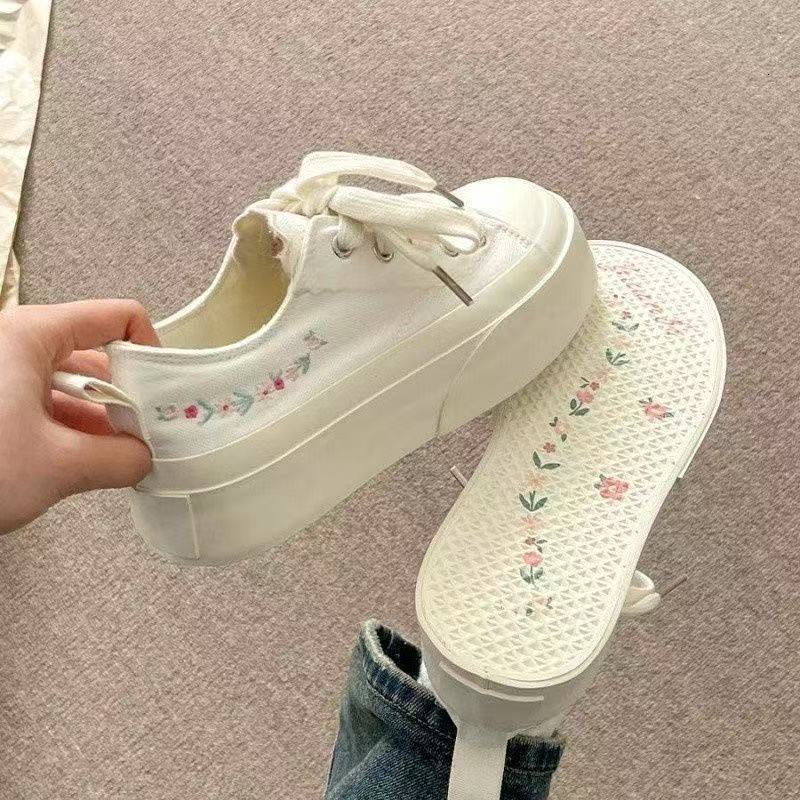 Ddmysports Niche Original Embroidered Thick Soled Canvas For Women Summer New Thin Breathable Versatile White Casual Shoes Outdoor Shoes