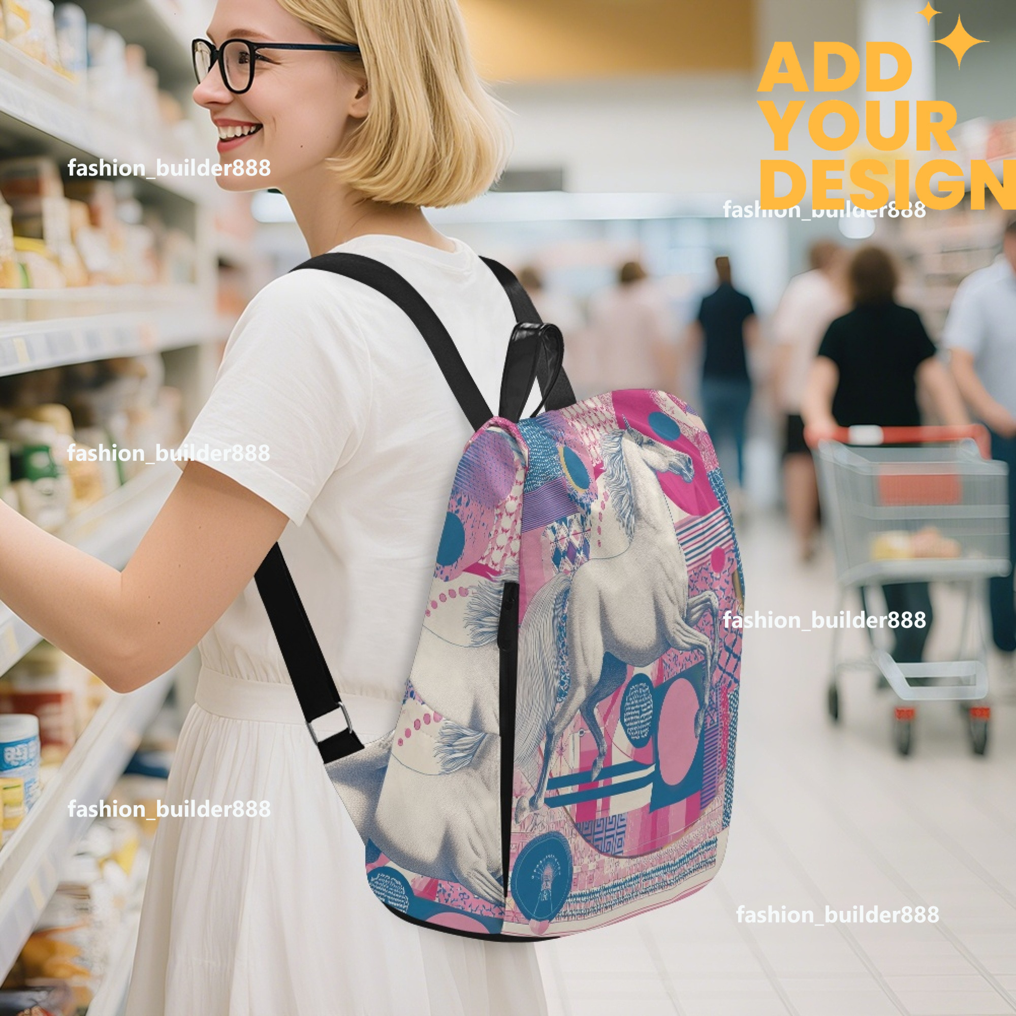 Custom H Designer Fashion Anti Theft Backpack Luxury Horse Pattern Unisex Full Print Backpack Laptop Bag Travel Bag H56