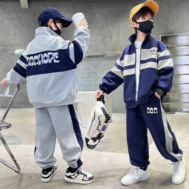 Fashion Boys Clothing Set Spring Autumn Patchwork Zipper Coat Pants 2Pcs For 4-12 Years Kids Tracksuits Teenager Casual Outfits 251230