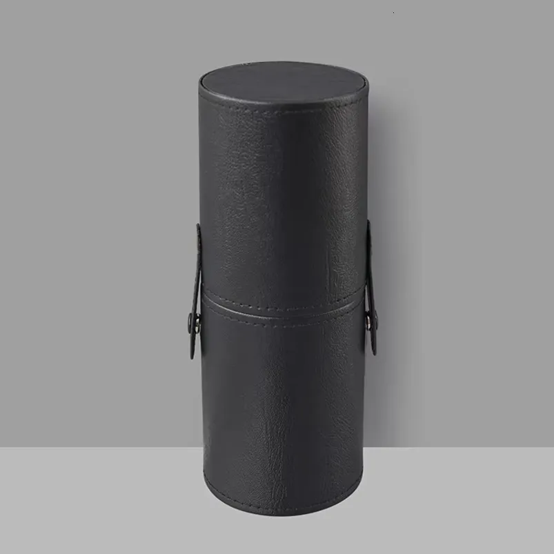 Travel Makeup Brush Storage Bucket Faux Leather Cylindrical Cosmetic Organizer Portable Buckle-Closed Makeup Tool Holder