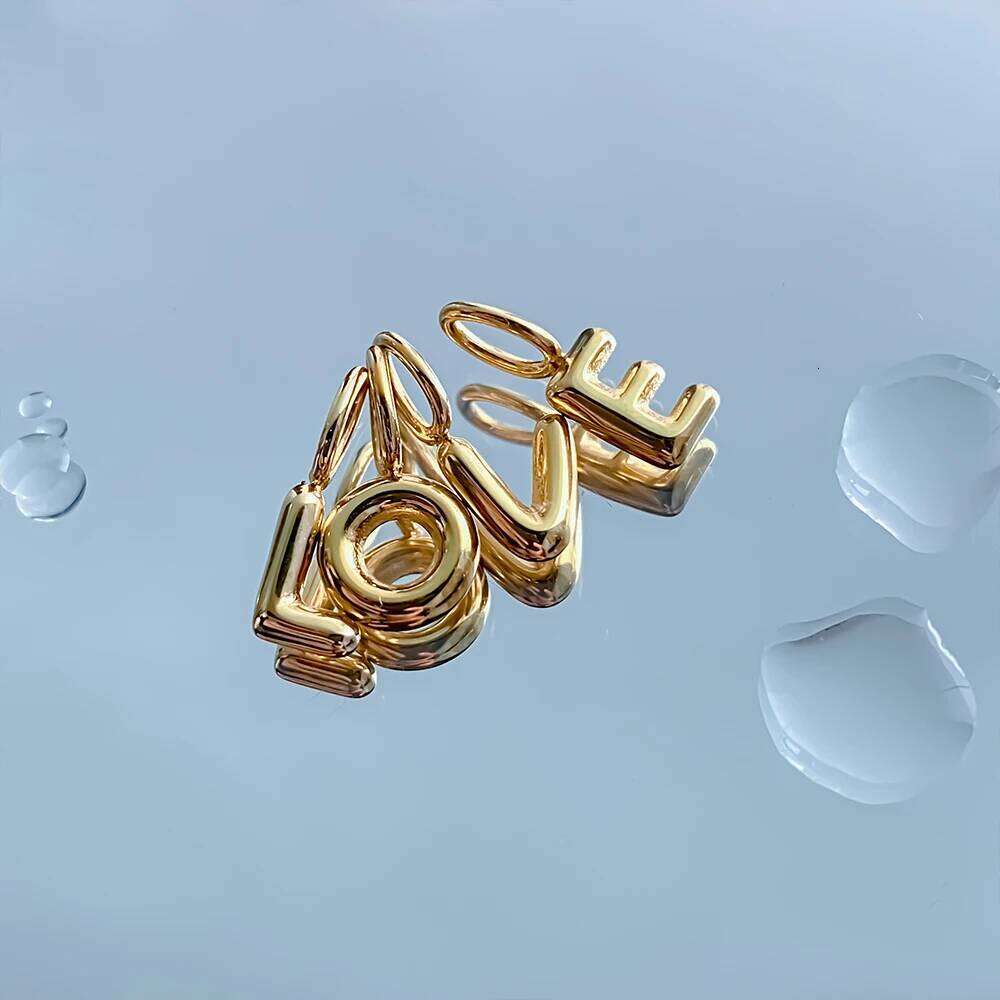 eManco Gold Color Stainless Steel Charms Collection Gender-Neutral Style 3D Bubble Letter Elements DIY Necklace Jewelry Making