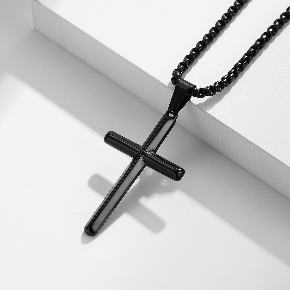 Stainless Steel Shiny Cross Pendant Necklace 18K Gold Plated No Fade Women Men Couple Jewelry