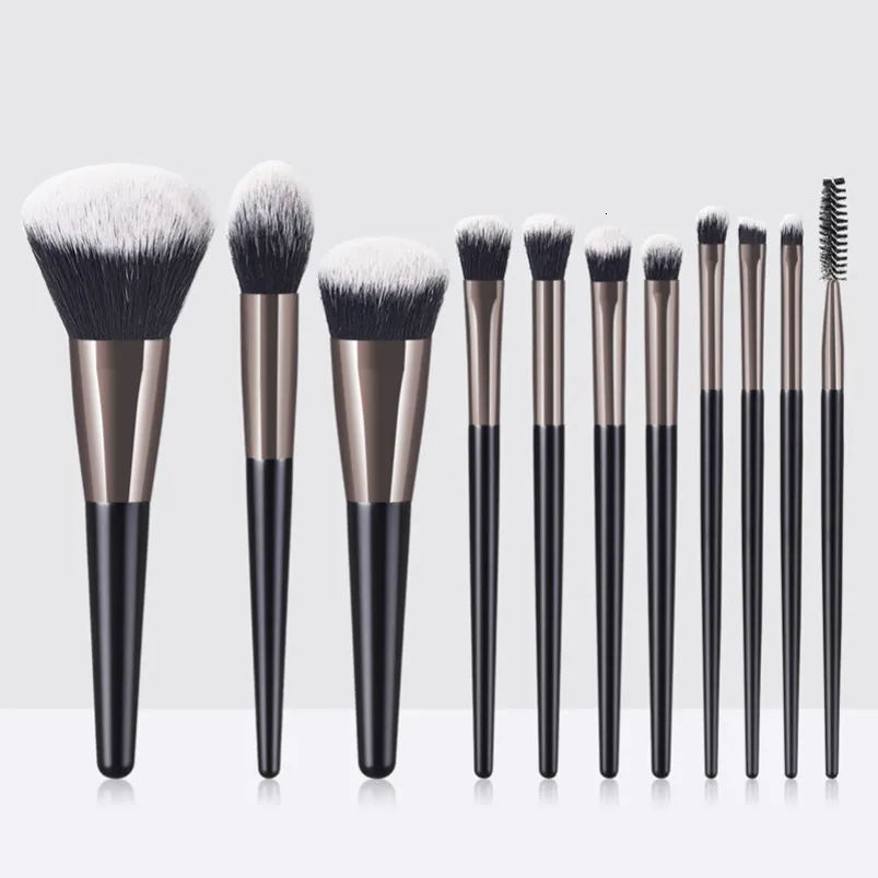 11Pcs Soft Synthetic Makeup Brush Set with Black Pouch - Full Face Cosmetic Brushes for Foundation Blush Eyeshadow