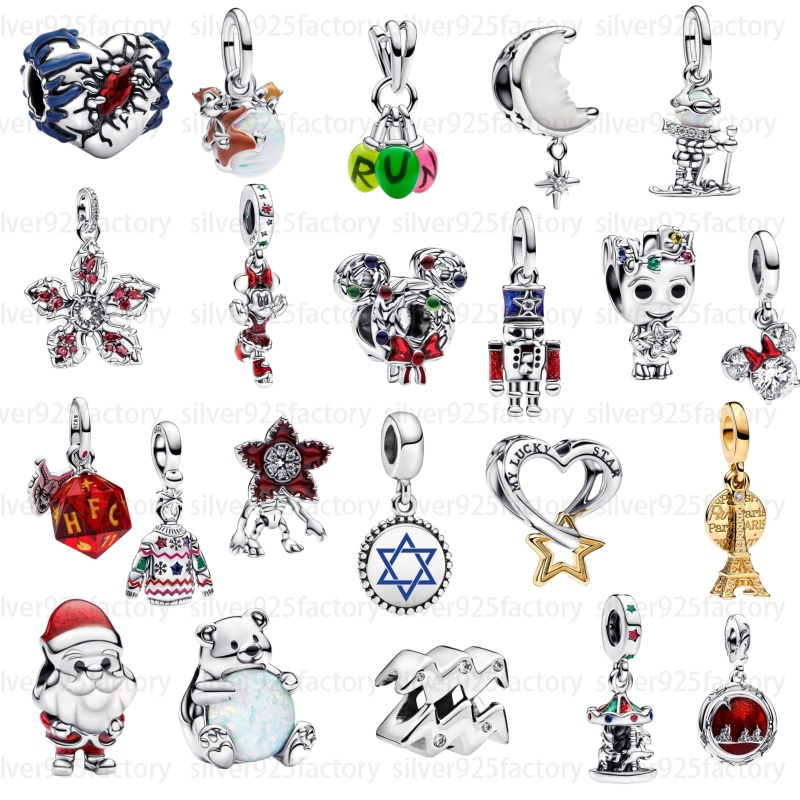 Stranger Things charms designer jewelry 925 silver red beads Playful Santa charms bear pendant fit bracelets personality luxury jewelry women Family Festival gift