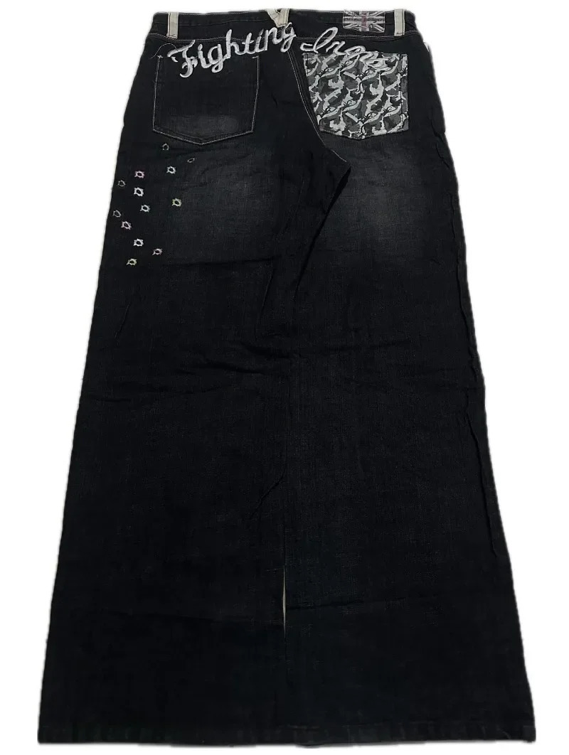 American Fashion Oversize Pattern Embroidered Baggy Jeans Men Y2K Gothic Harajuku Hip Hop Straight High Waist Wide Leg Pants 251231