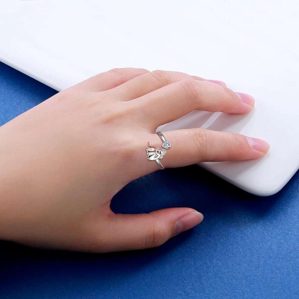 Women's Adjustable Corgi Open Ring Heart Zircon Inlaid Exquisite Design Hot Selling Gift Jewelry