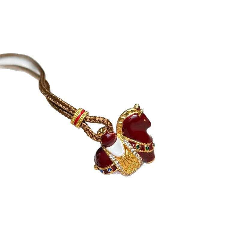 Oil Drop Enamel Pony Pendant Necklace for Women, Autumn and Winter Long Sweater Chain, Light Luxury High-end Feel, Zodiac Year of the Horse Accessorie