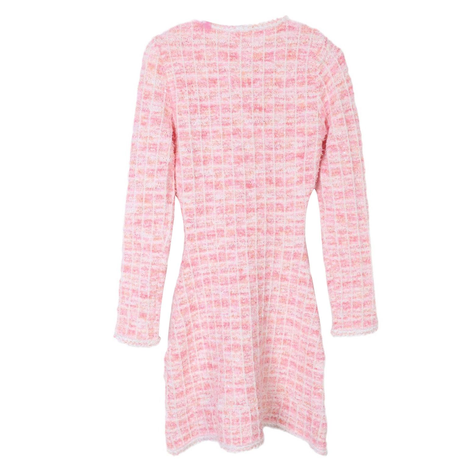 Urban Sexy Little Lady Dress - Social Elite Elegant And Sweet Age-reducing Pink Check Pattern Round-neck Knitted Dress 2026 Autumn New French Style.