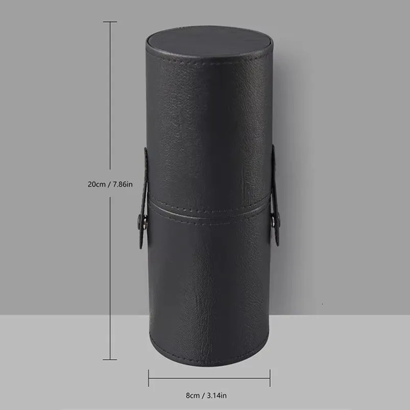 Travel Makeup Brush Storage Bucket Faux Leather Cylindrical Cosmetic Organizer Portable Buckle-Closed Makeup Tool Holder