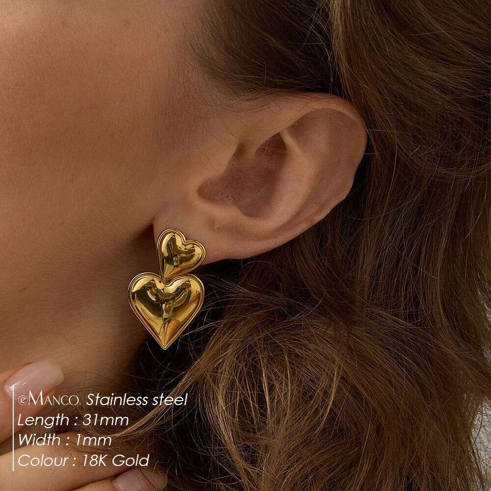 eManco Elegant Love Heart Pendant Earrings for Women Metal Gold Color Drop Earring Fashion Statement Jewelry Ladies Party Gift