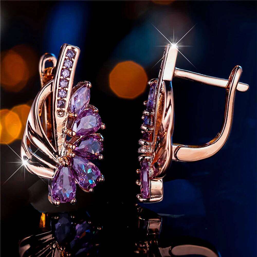 Charm Female Purple Zircon Stone Hoop Earrings Silver Color Simple Wedding Jewelry For Women