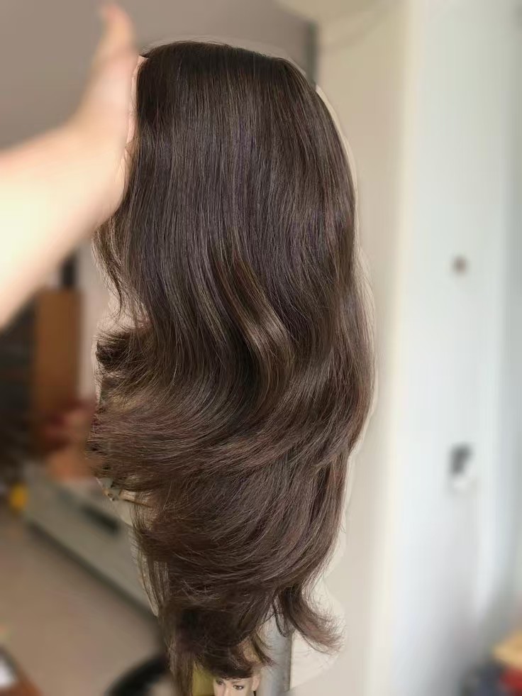 Burnette balayage natural human hair wigs fow women loose wavy full lace front wig with low highlights real hair 150%