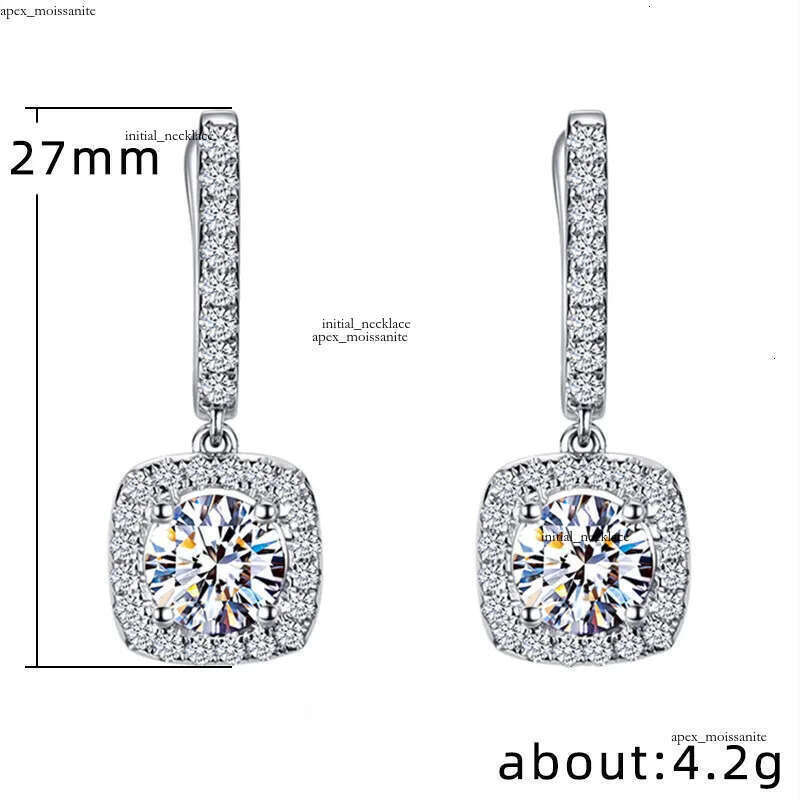 Classical Designer 18K White Gold Plated Square Shape Cubic Zirconia Clip on for Women Sapphire Crystal Diamond Drop Earrings Dangle Earring Anti-allergy c4