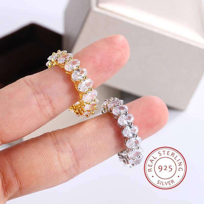 New Luxury White Crystal Stone Rose Gold Wedding 925 Silver Ring Female Cute Oval Zircon Engagement Jewelry