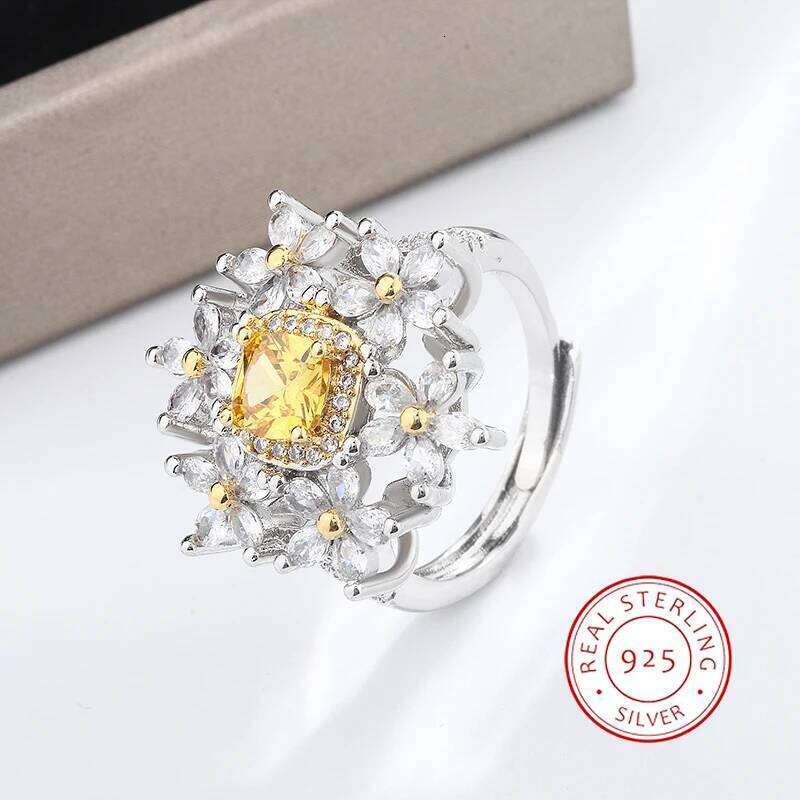NEW Exquisite for Women Yellow Zircon Snowflake Shape Shiny Jewelry Women's Engagement Ring Christmas Gift