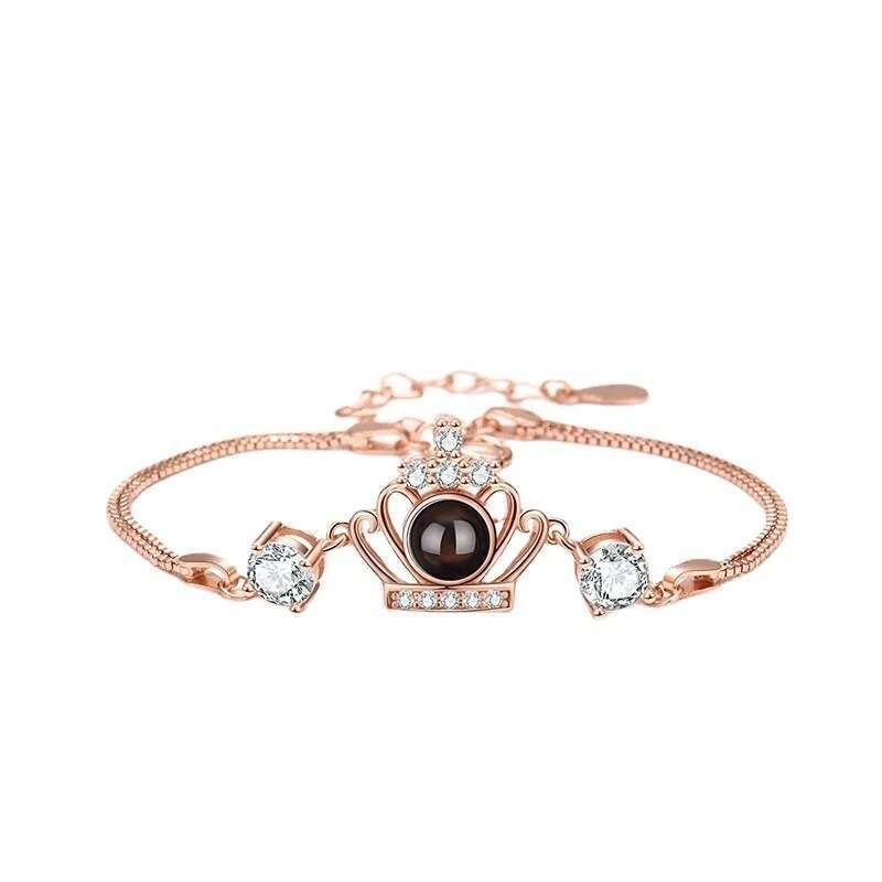 S925 Silver Projection Bracelet for Women100 Languages I Love You Custom Photo Text Creative Simple Elegant Jewelry