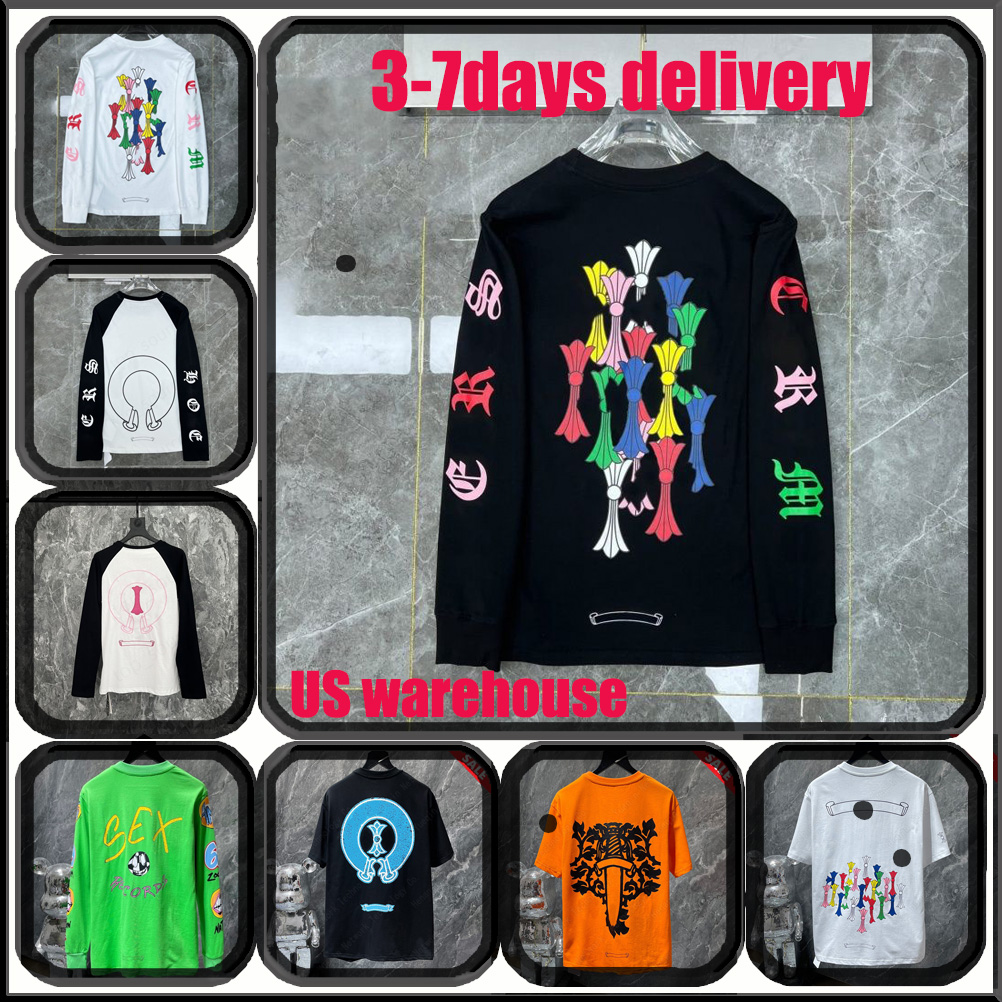 chrome shirt Mens t shirts Designer Fashion Brand Shirt High Quality Brand Short Sleeves T Shirts Casual Horseshoe Sanskrit Cross stock in us faste shiping size S-XL