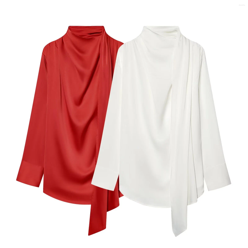 Women's Blouses 2026 Winter Clothing Loose Casual Fashionable Versatile Elegant Simple Stand Collar Long Sleeve Tie-Waist Shirt