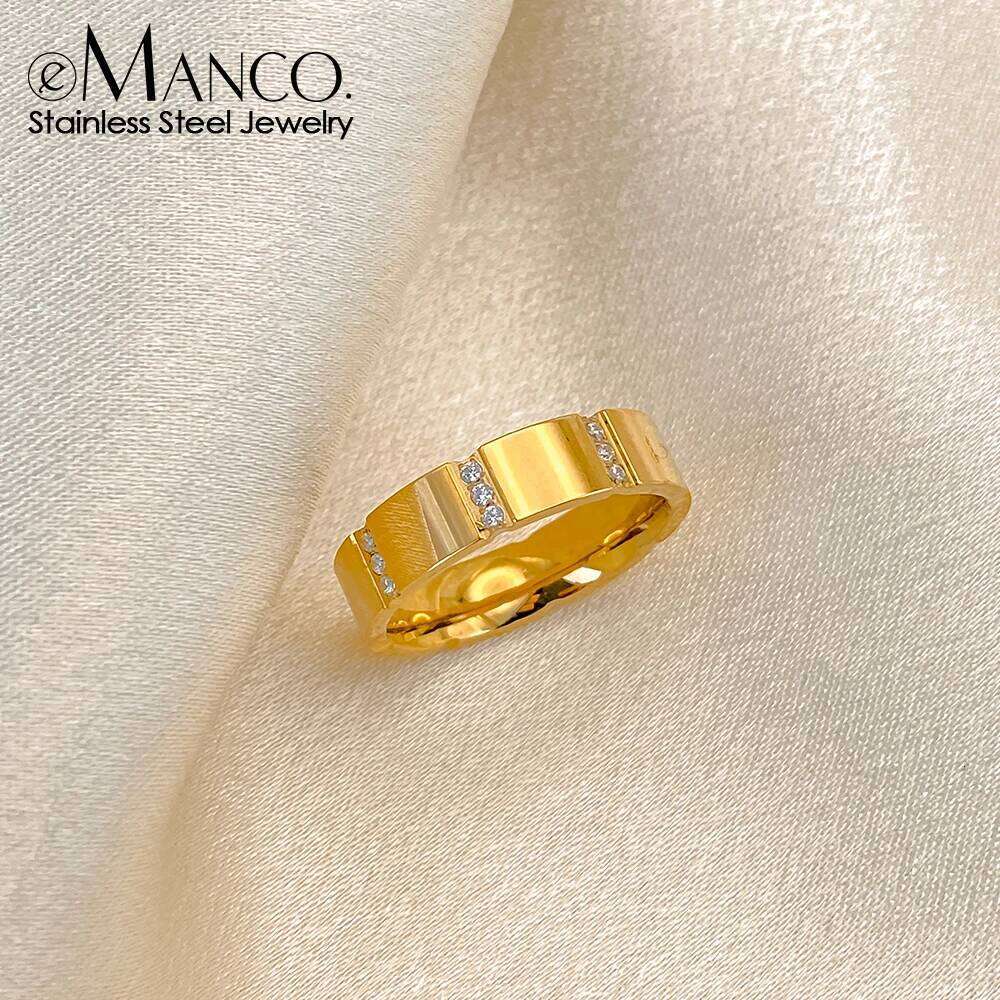 eManco Fashion New Stainless Steel Shiny Zirconia Ring For Women Wedding Engagement Rings Jewelry Gifts 48 Hour Shipment