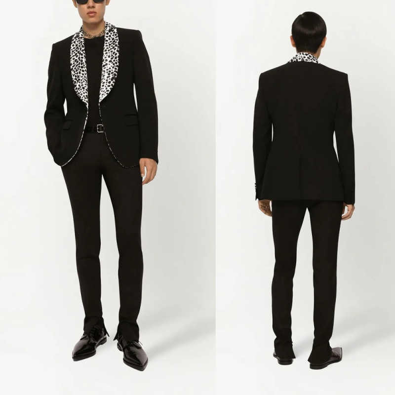 Classic Wedding Tuxedos 2 Pcs Jacket Pants Leopard Print Shawl Lapel Men Suit Trim One Button Customized Groom Wear Party Suits