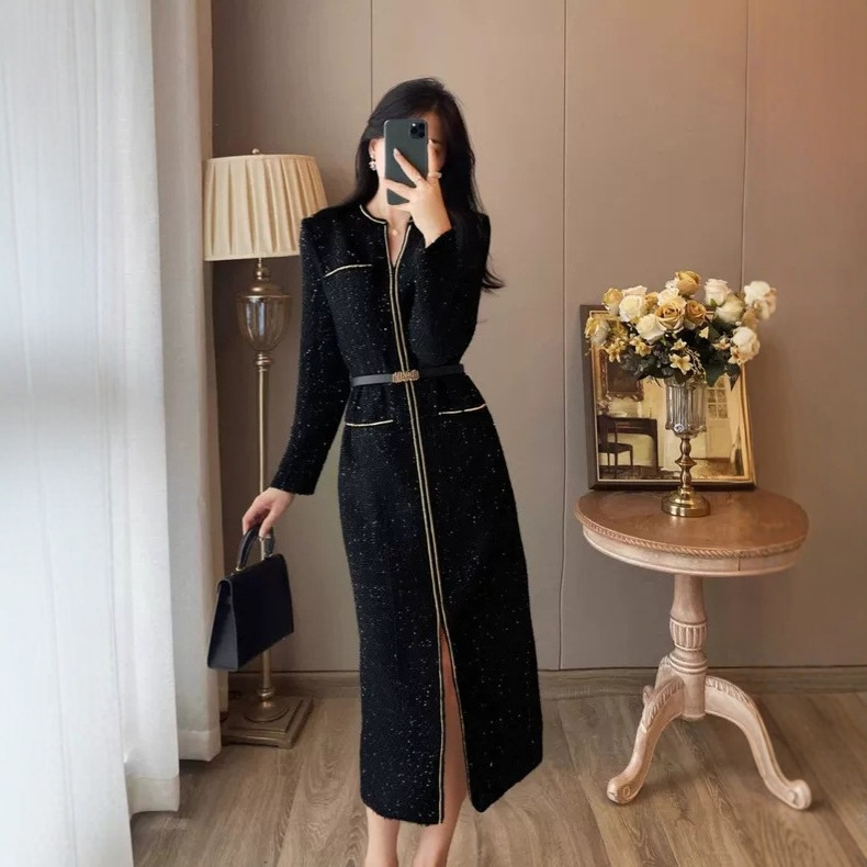 2026 Autumn-winter New Style Little Haosheng Elegant Style High-end Urban Sexy Fit Black Tight-fitting Dress Women's Exclusive