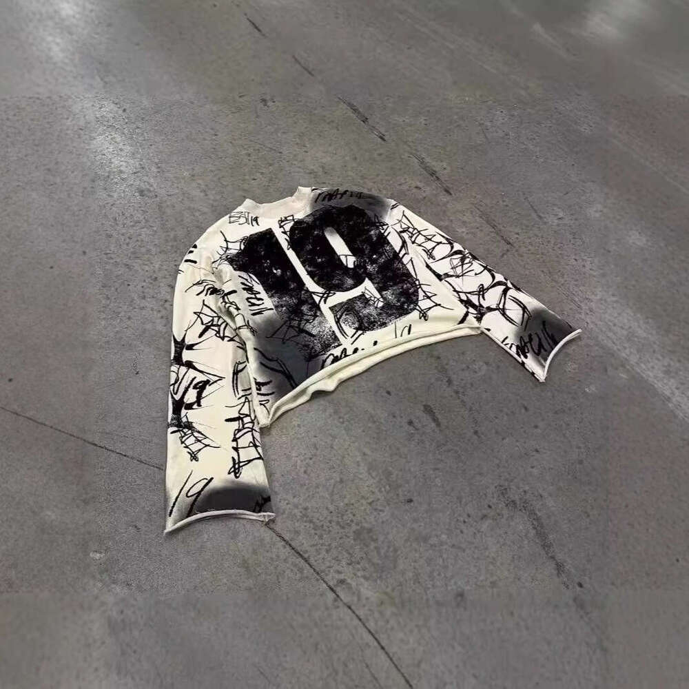 Gothic Street Style Digital Print Pattern T-Shirt Fashion Hip Hop Harajuku Retro Y2K Men's Casual Sweatshirt